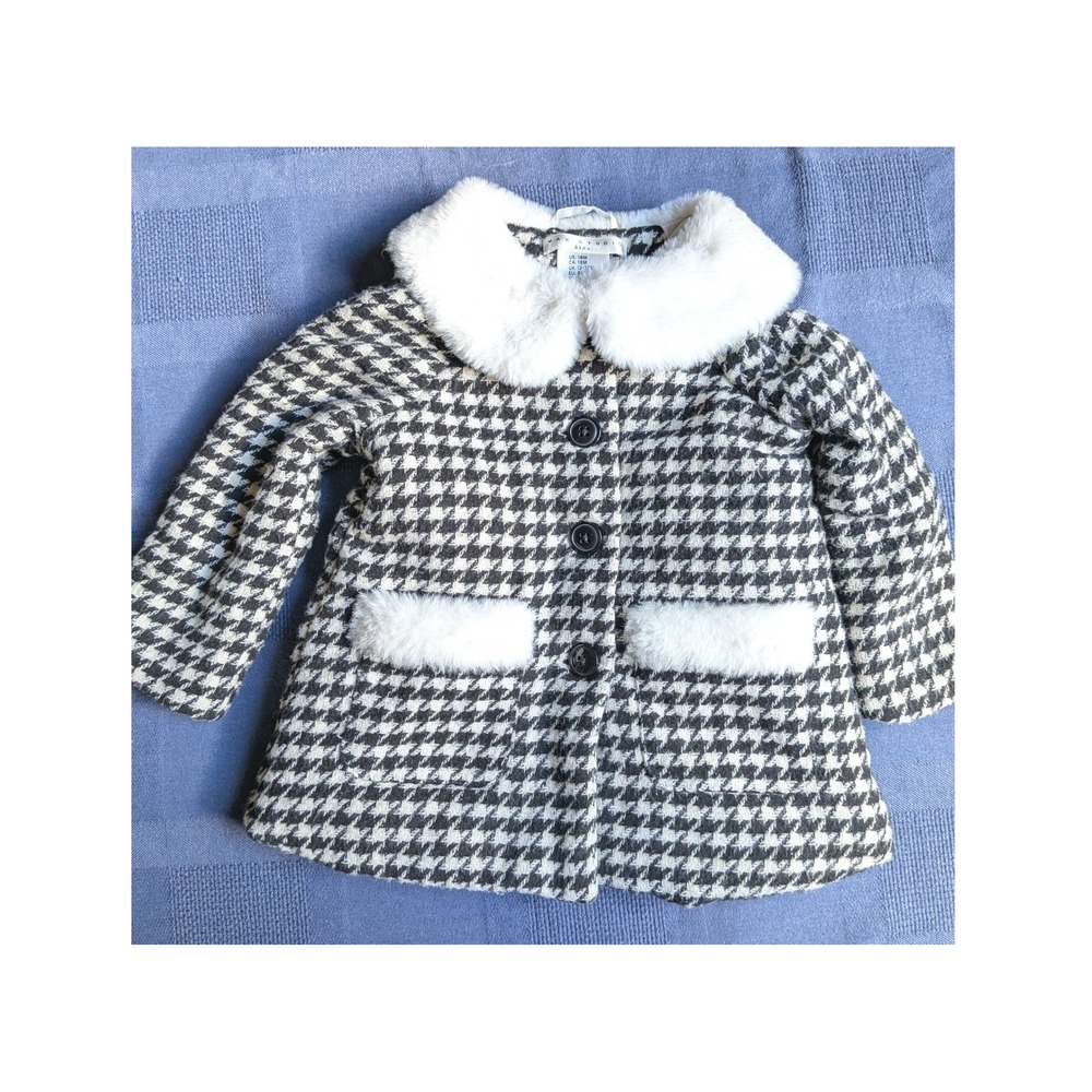 Max Studio Kids Coat 18M Cute Classic Preppy Chic Faux Fur Houndstooth Jacket